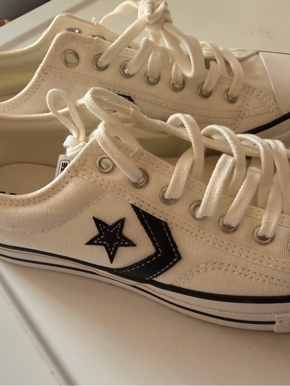 Converse White Canvas Low Top Sneakers with Black Star Chevron